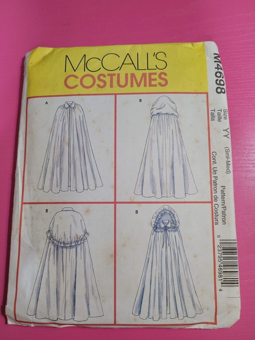 McCall's Costumes Adult Hooded Cape Sewing Pattern M4698 Size SmallMedium (0986)
